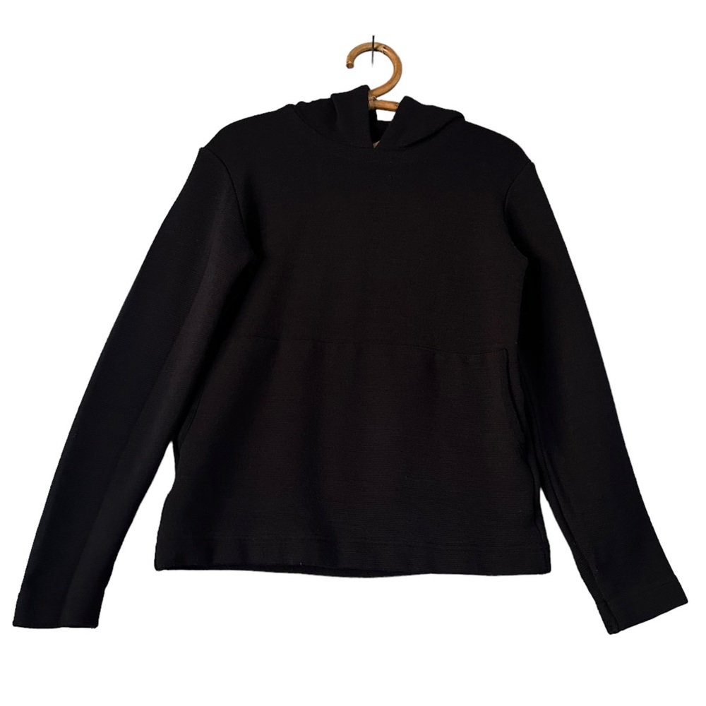 SNS‎ Herning | Heavy Weight Merino Wool Ribbed Knit Hoodie Black Size S